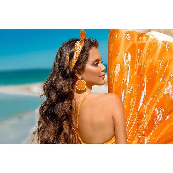 Women's Orange Cotton Bandana Large Cowgirl Imported Handkerchief Headband Scarf - Picture 4 of 7